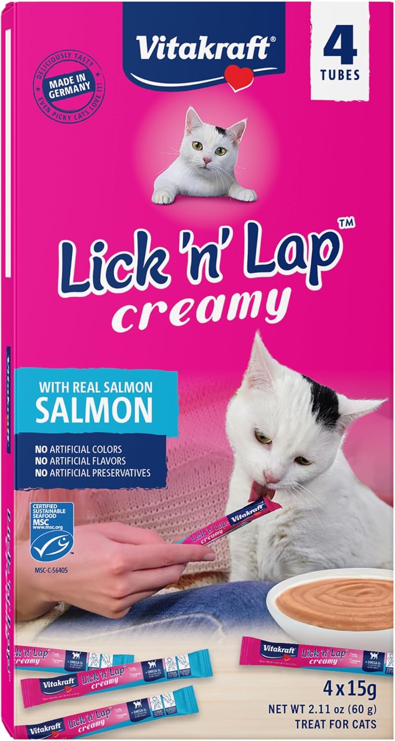 Vitakraft Lick 'N' Lap Real Salmon Squeezeable Liquid Cat Treats, Lickable, Salmon Broth #1 Ingredient, No Artificial Colors, Preservatives or Added Sugar, for Hydration, 0.52 oz. Tubes, 16 Count - Image 13