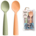 Miniware silicone baby spoon for training front view showcasing the modern pistachio and toffee self feeding design.