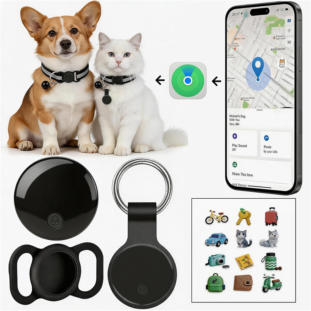 Lozzonkoyaa GPS tracker for dogs and cats front view showing sleek black design.