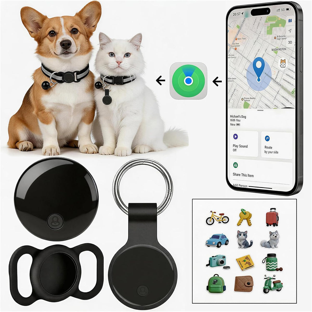 Lozzonkoyaa GPS tracker for dogs and cats front view showing sleek black design.