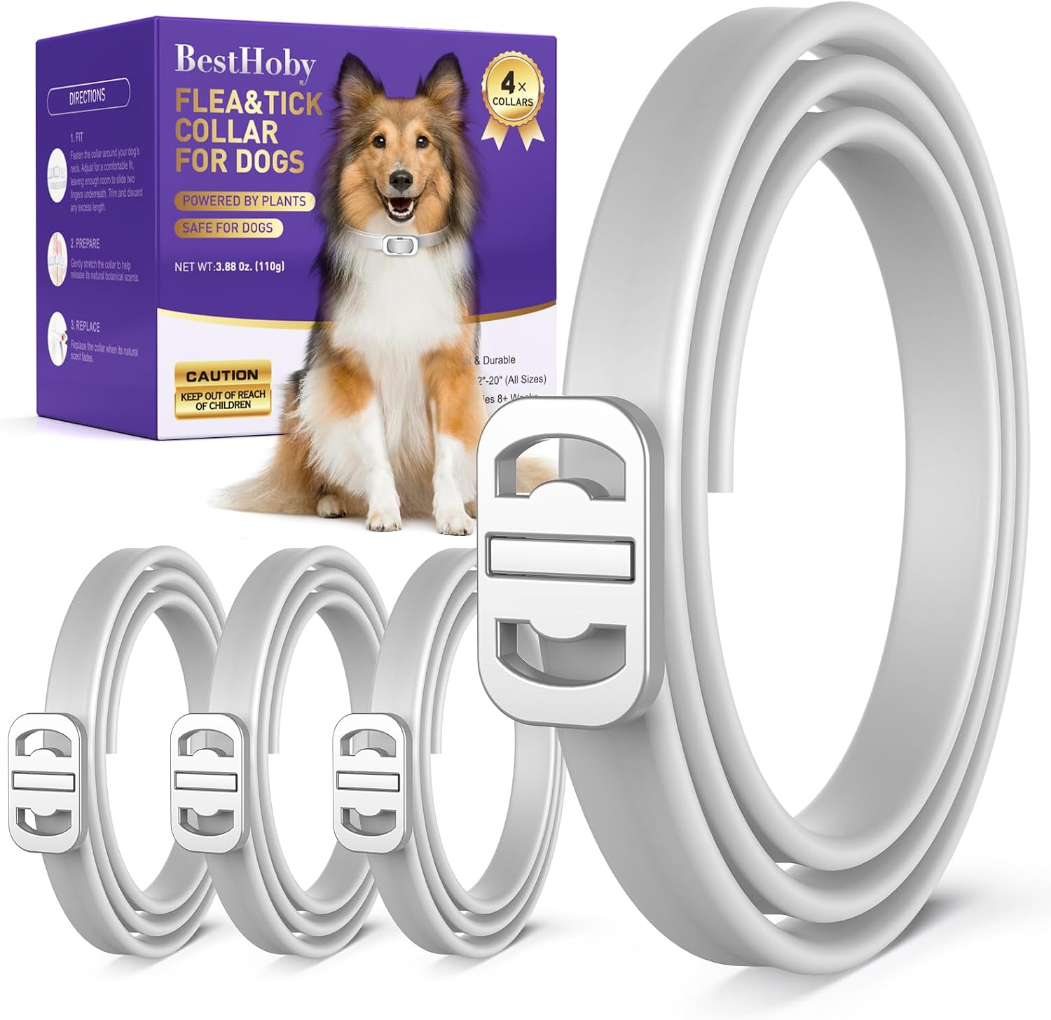 BestHoby flea and tick collar for dogs 4 pack front view