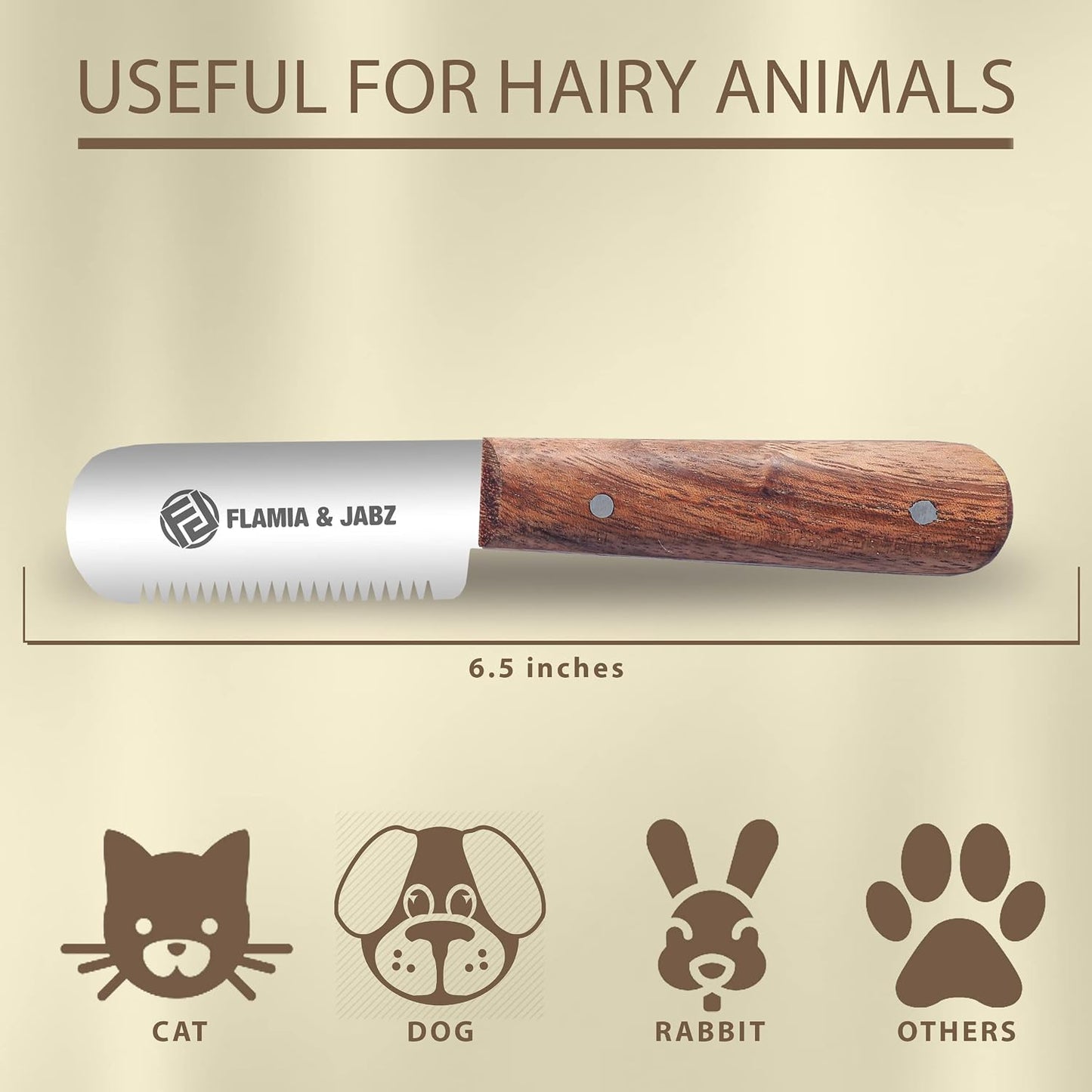 FLAMIA & JABZ right handed shedding tool for professional show dog preparation.