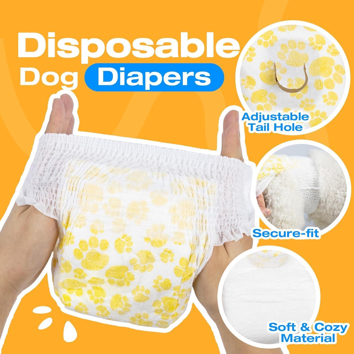 Pet Soft female dog pull up diapers showing stretchy waistband