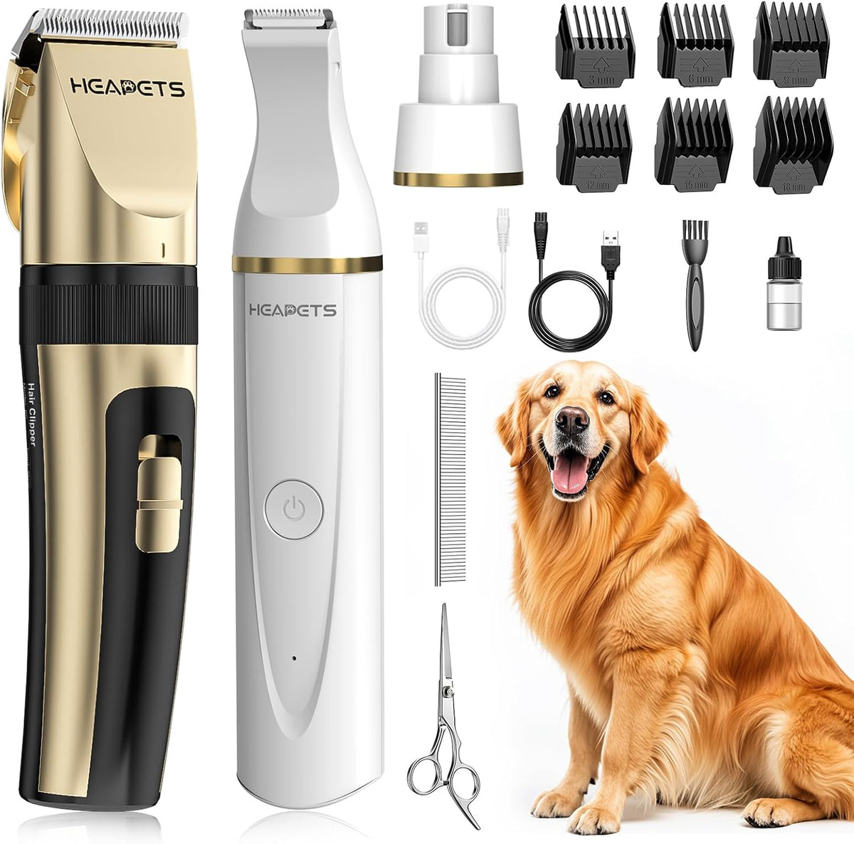 HEAPETS Dog Hair Clippers for Grooming Kit and Dog Paw Trimmer Nail Grinder for Grooming, Low Noise Rechargeable Cordless, Shaver Grooming Supplies for Pet Cats Dogs (Black, White) - Image 11