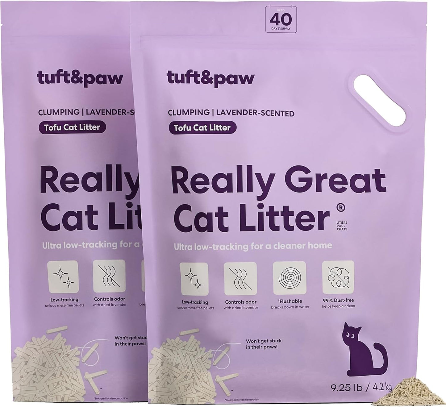 Tuft & Paw Really Great Cat Litter, Ultra Low Tracking Tofu Cat Litter, Clumping, Flushable, Odor Control, Dust-Free, Unscented - 9.25lbs x 2Bags (Charcoal) - Image 9