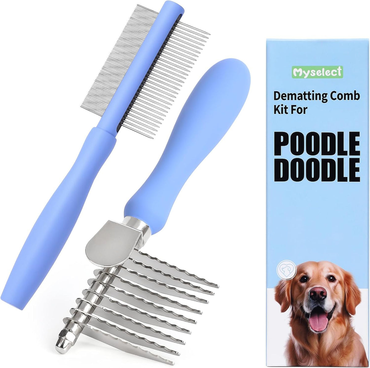 Myselect dual sided dematting comb for dogs front view