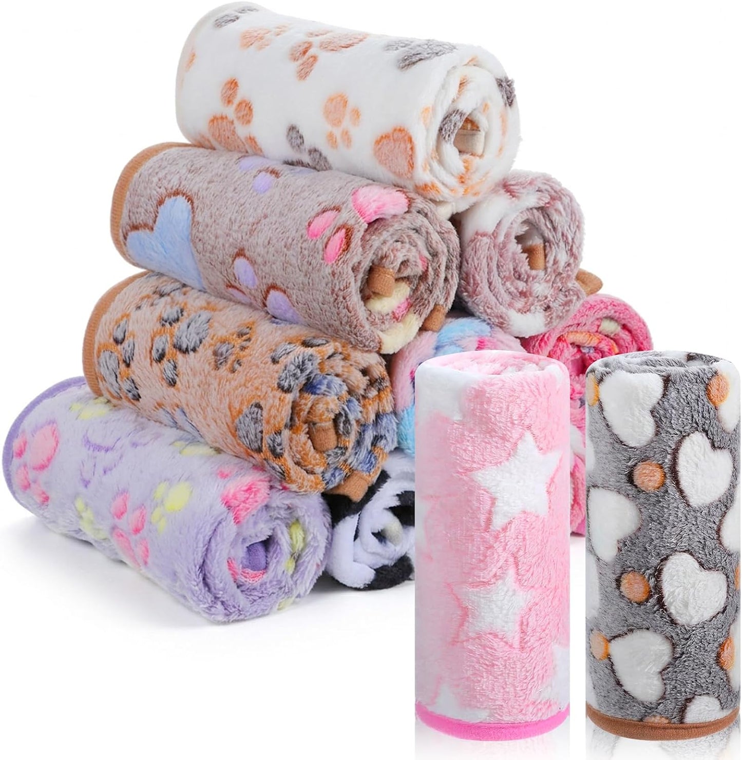 Moheaaei small pet blankets twelve pack front view showing multiple colors
