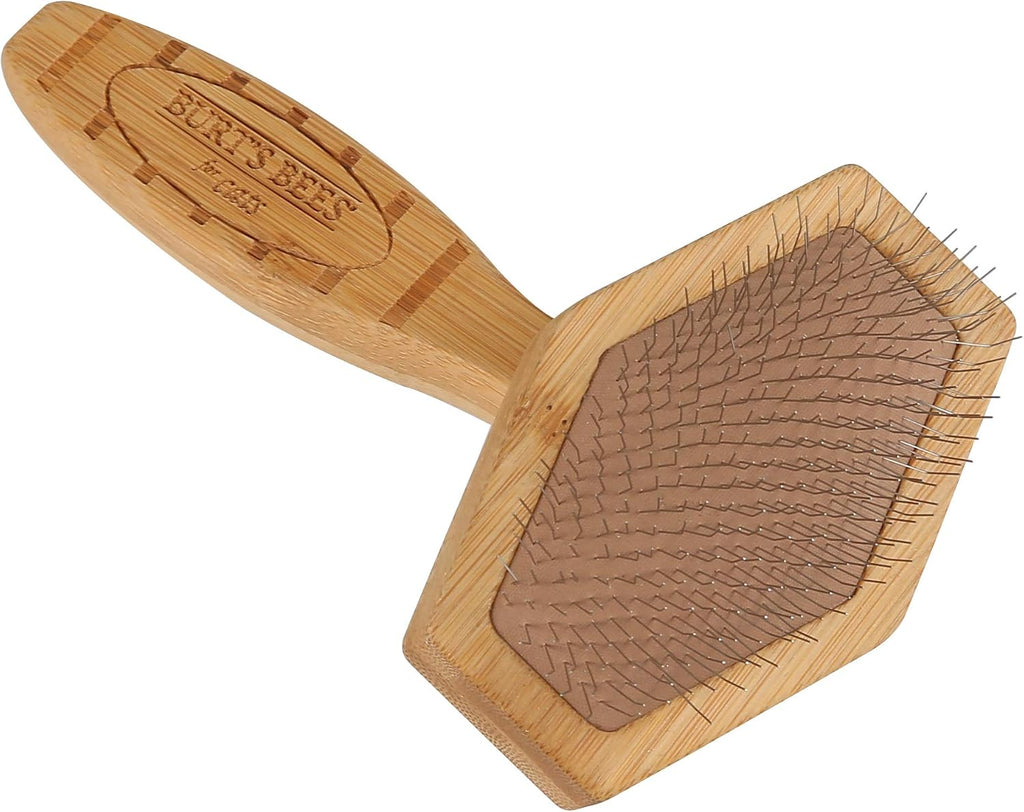 Burt's Bees cat slicker brush angled view showing wire bristles