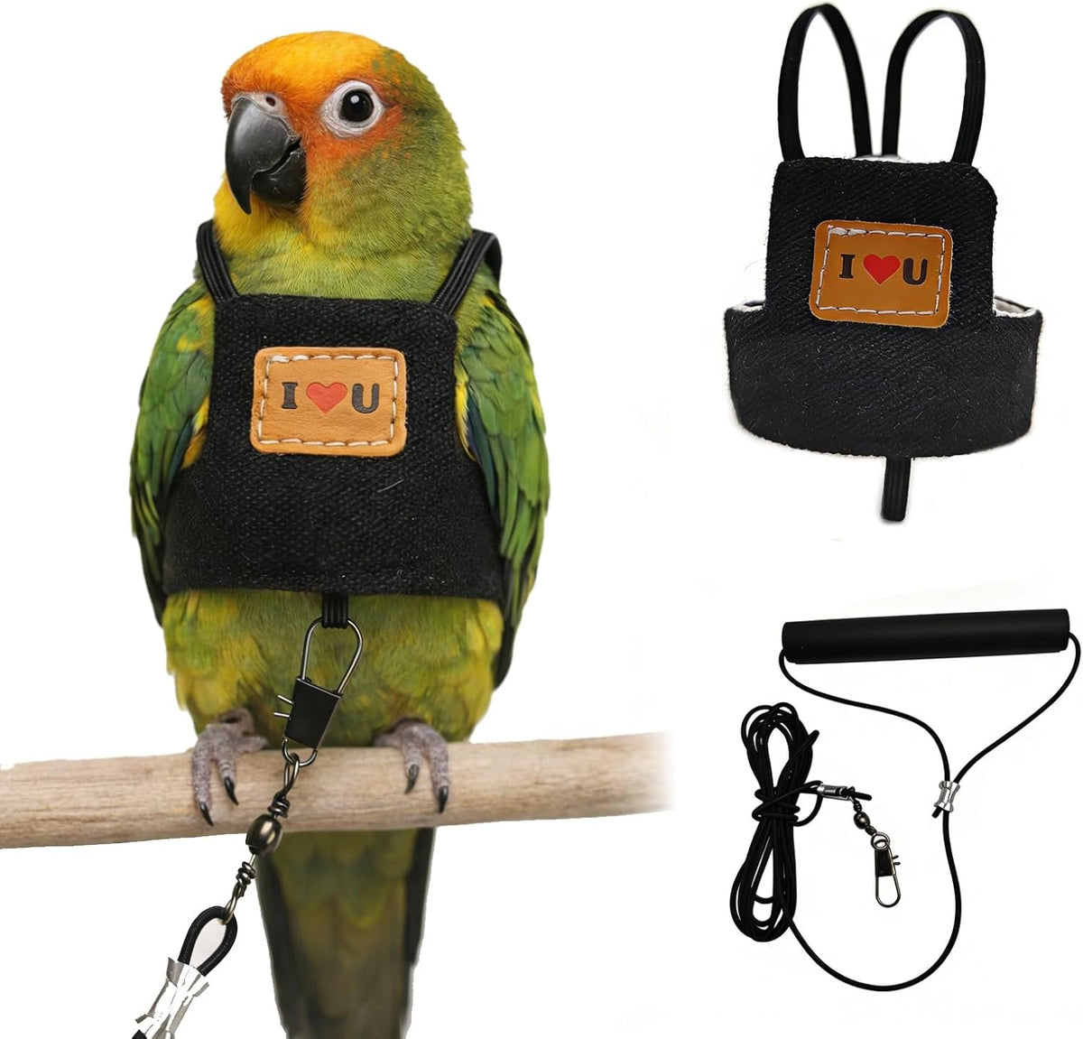 Barn Eleven Bird Flight Harness Vest front view showing black fleece material