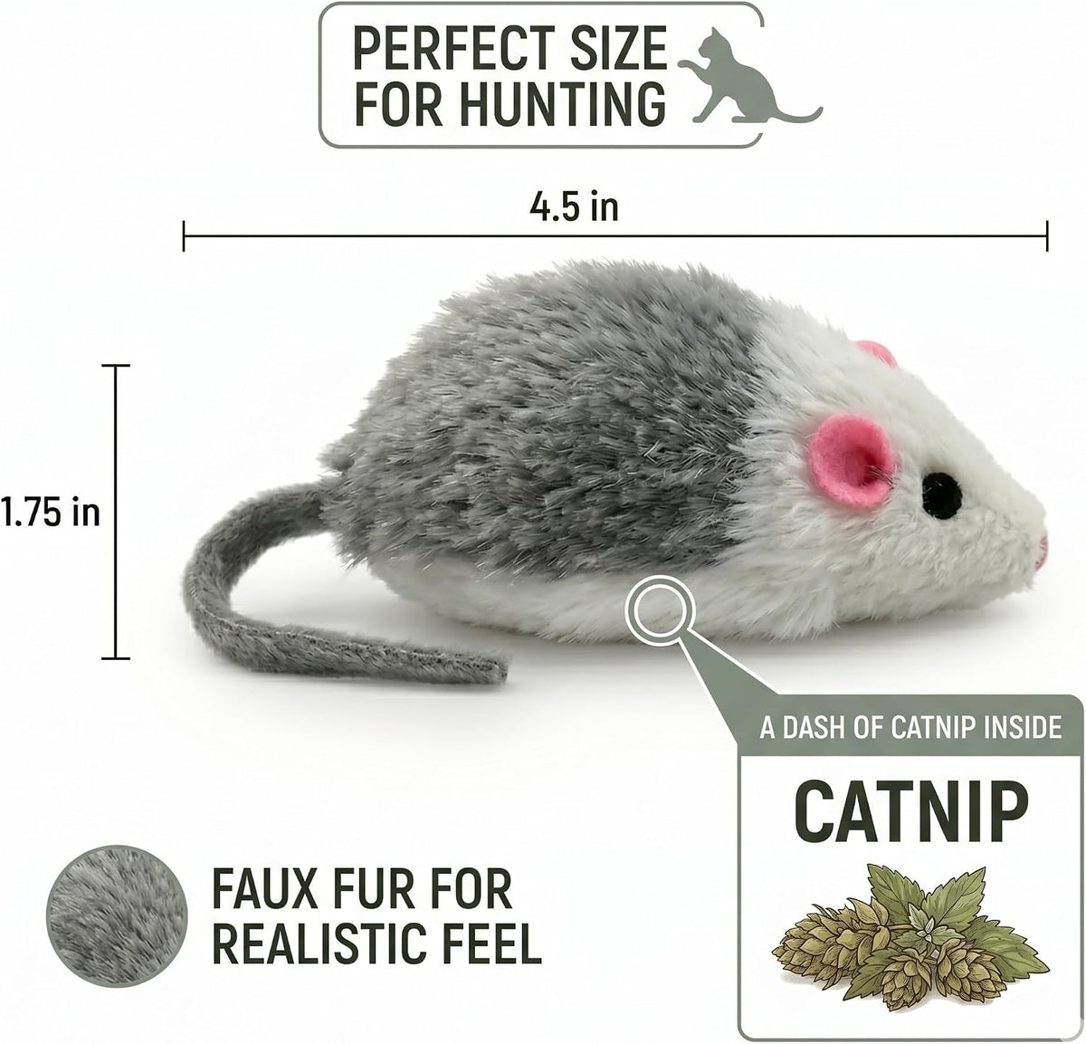 Smokey's Stash realistic catnip infused mouse toy for indoor cats