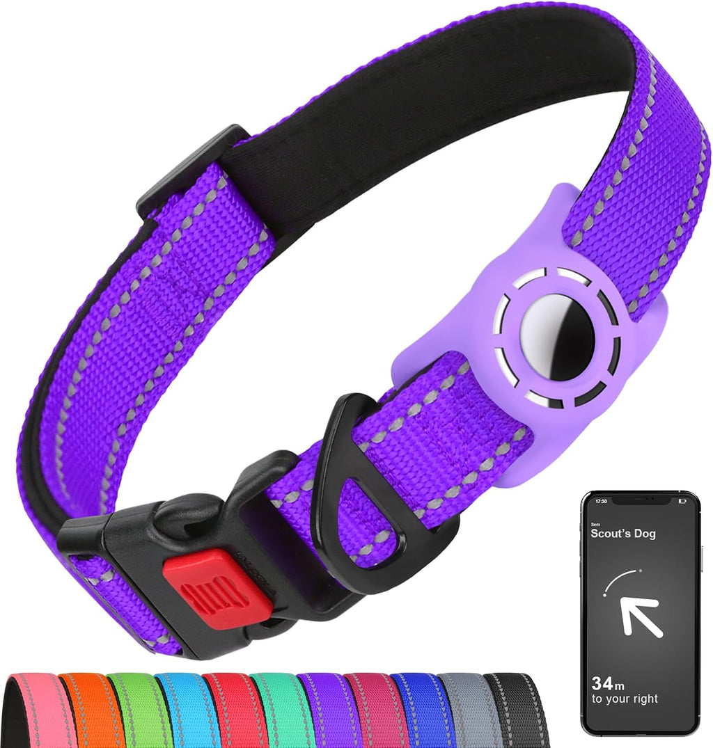 AirTag Dog Collar with AirTag Holder Compatible for Air Tag, Reflective Soft Padded, Safety Locking Buckle, Adjustable Nylon for Small Medium Large Dogs (Hotpink,S) - Image 10