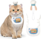 Side profile of cat in stylish pink pet beret and matching bib