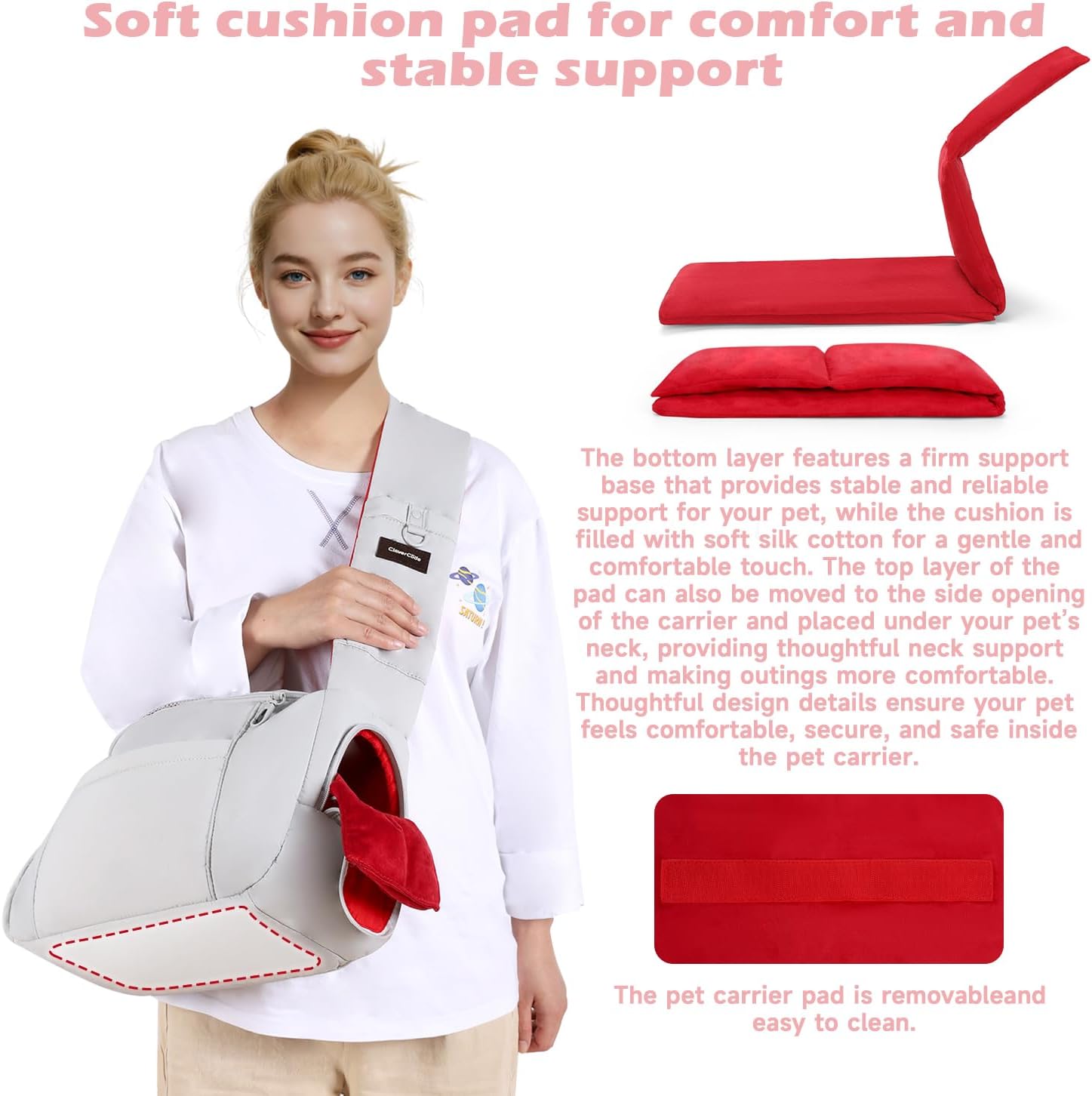 Side opening view of pet sling for small dog interaction