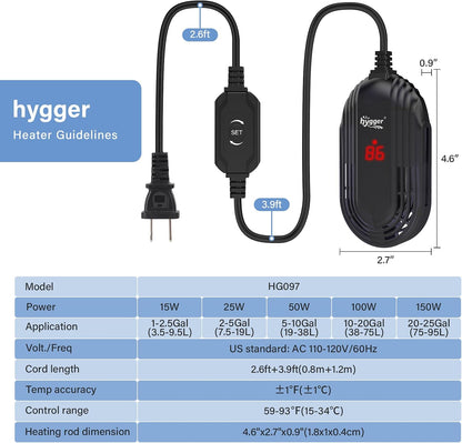 Hygger fish tank heater packaging and accessories
