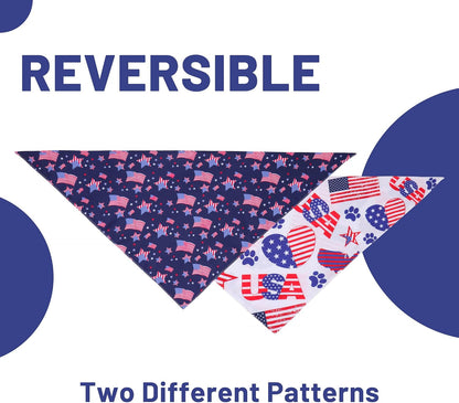 Close-up of the neat stitching and high-quality polyester fabric on the red white and blue pet bib.
