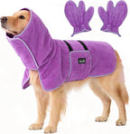 Mihachi Dog Bathrobe Towel Wrap Fast Drying with Drying Gloves Set, Super Absorbent Coral Fleece Dog Drying Coat Bath Robe for Puppy, Medium & Large Dogs, Adjustable Collar & Belly Strap, Blue L - Image 9