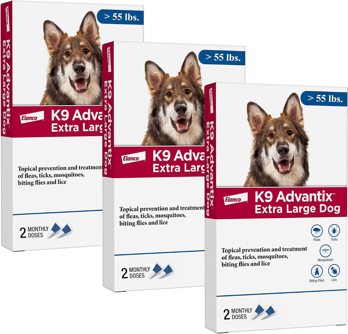 K9 Advantix two month supply flea and tick topical solution application spots diagram