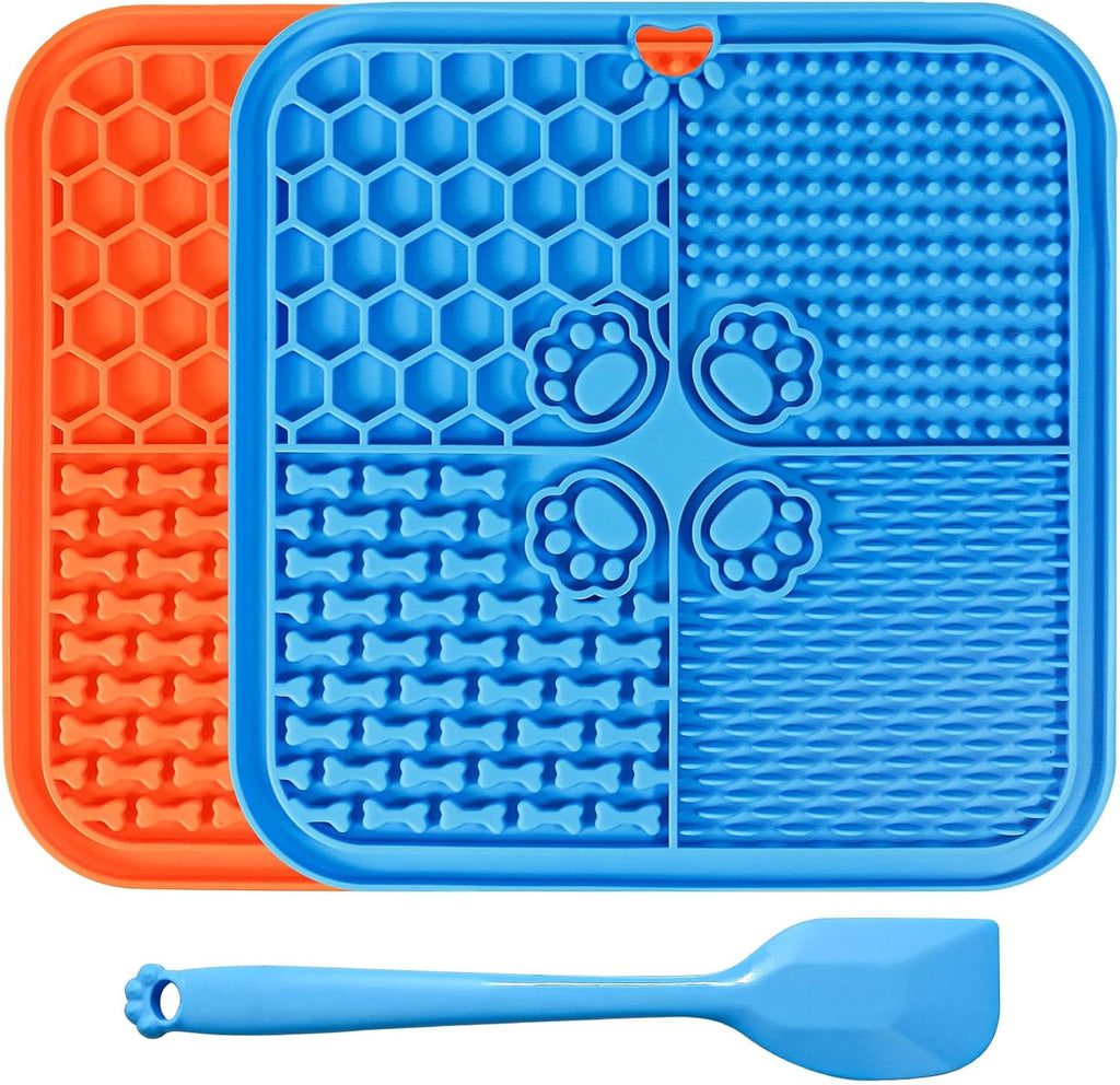 Verwohnt Lick Mat for Dogs front view with blue and orange mats