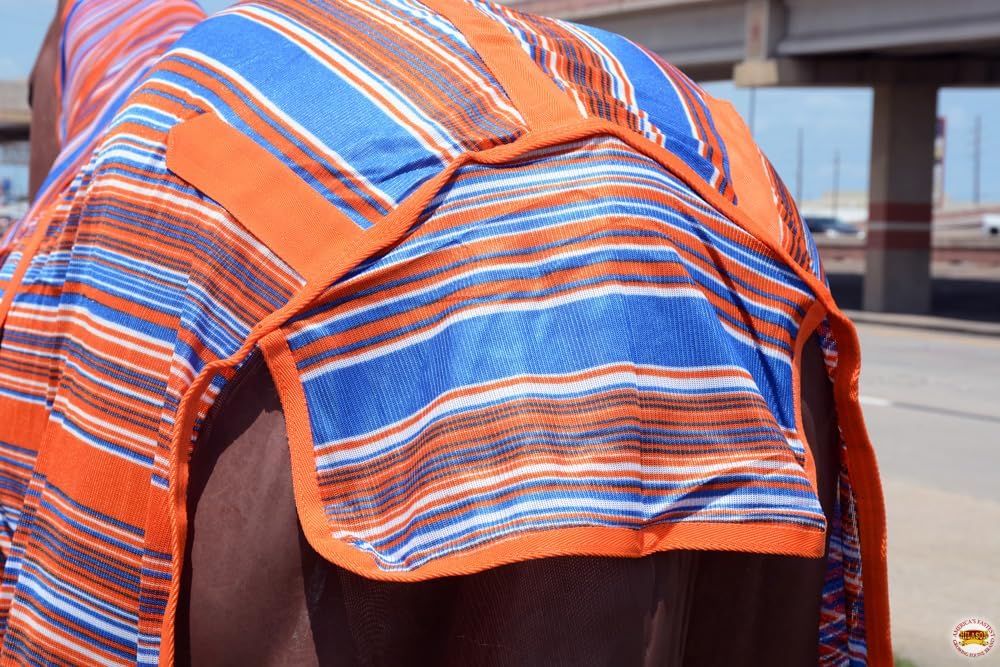 Side view of the vibrant serape pattern horse summer mesh sheet.