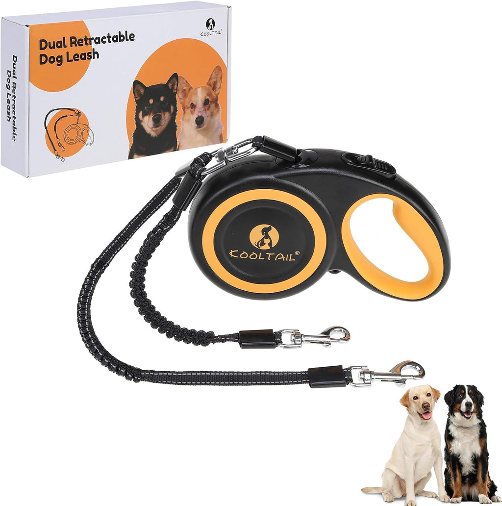 Two dogs walking with Kooltail dual retractable leash