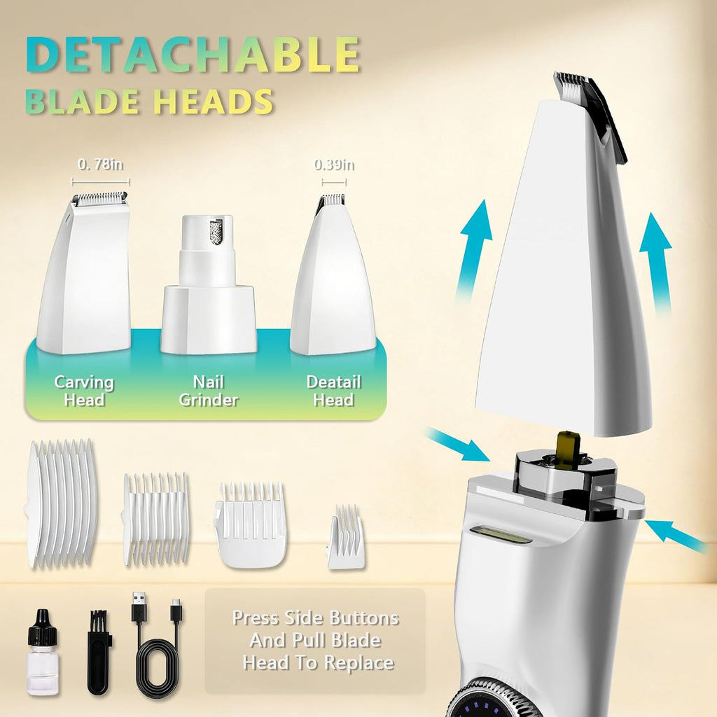 KAVUNION rechargeable cordless pet clipper kit showcasing full digital power indicator screen