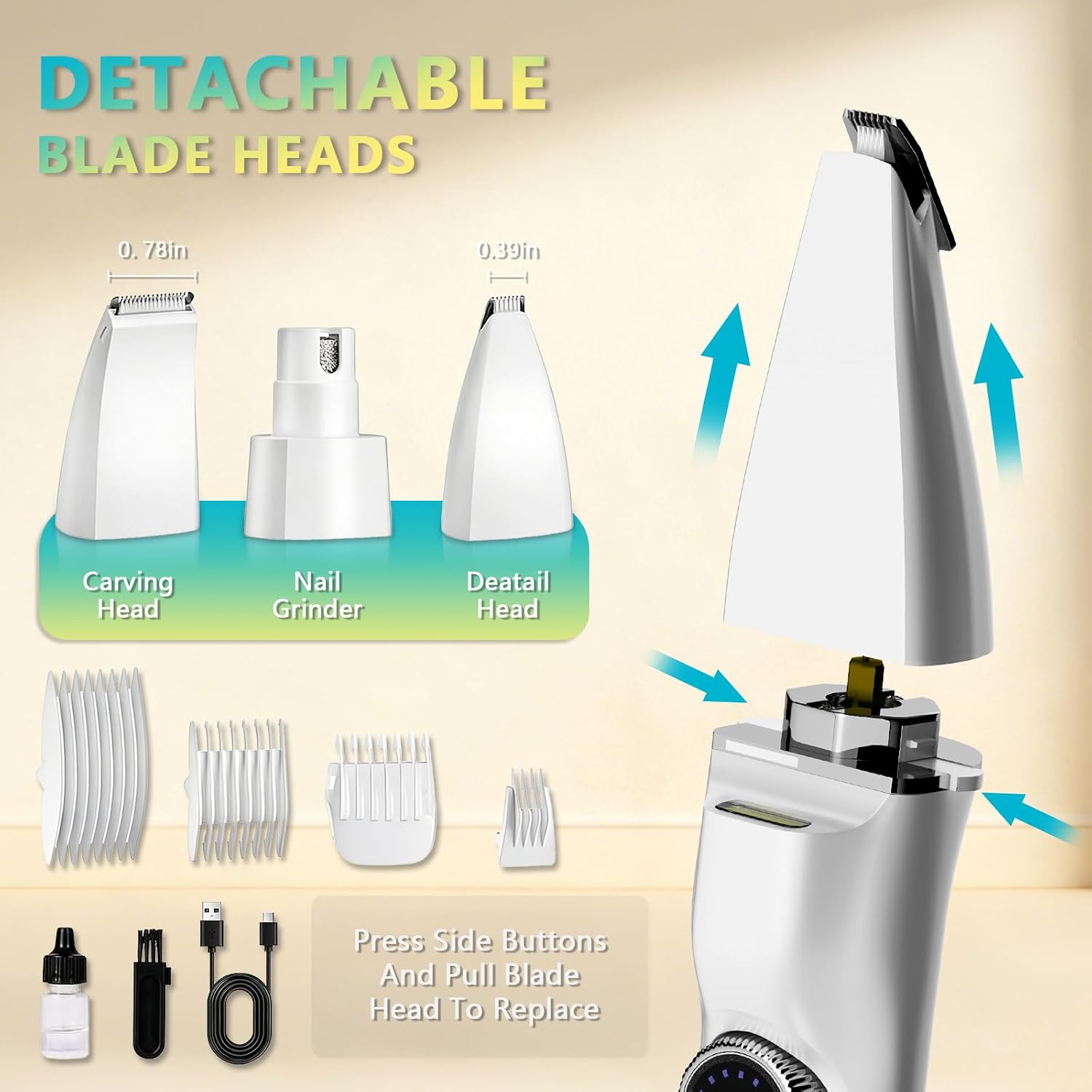 KAVUNION rechargeable cordless pet clipper kit showcasing full digital power indicator screen