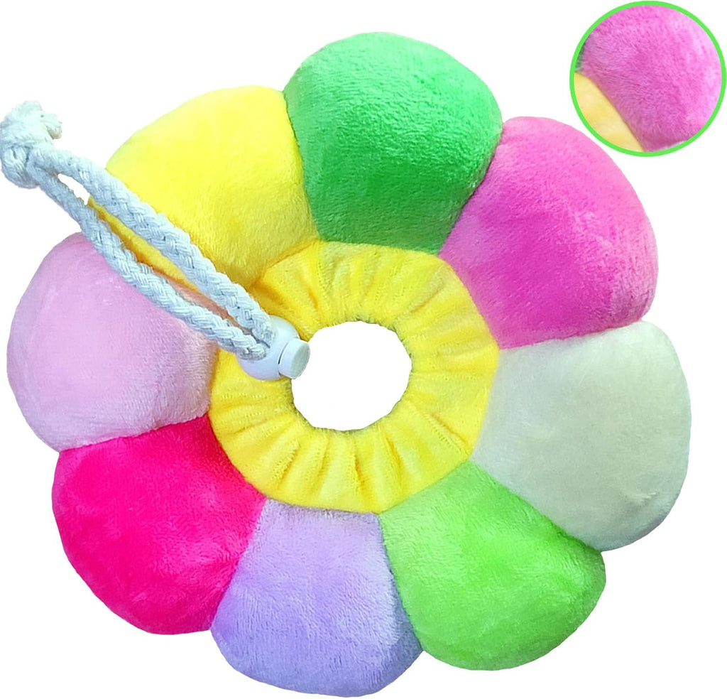 Cozy and comfortable pet wound healing accessory being adjusted for a safe fit.