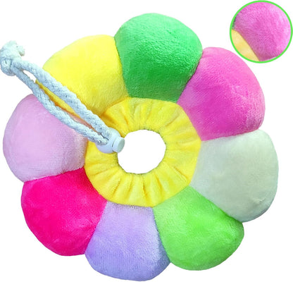 Cozy and comfortable pet wound healing accessory being adjusted for a safe fit.