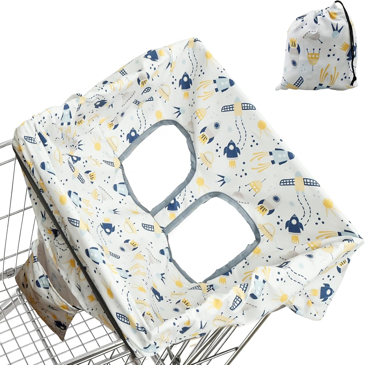 Generic baby shopping cart cover front view displaying the waterproof cartoon patterned fabric layout