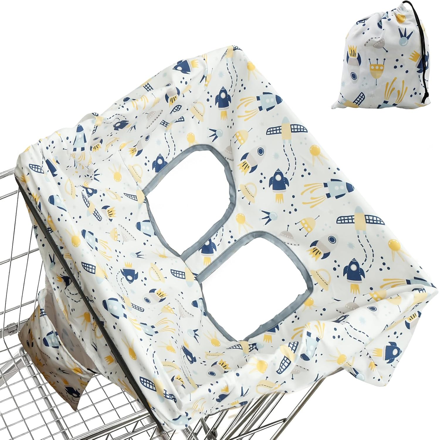 Generic baby shopping cart cover front view displaying the waterproof cartoon patterned fabric layout
