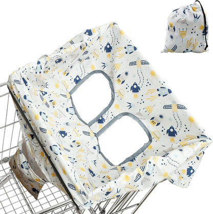 Generic baby shopping cart cover front view displaying the waterproof cartoon patterned fabric layout