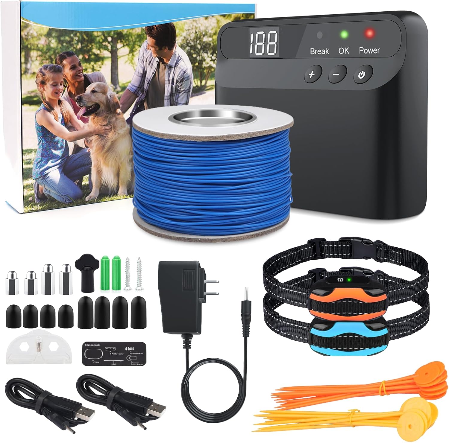 PcEoTllar Electric Fence for Dogs transmitter and wire spool front view
