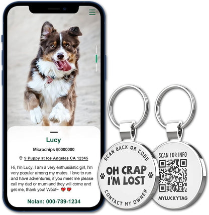 MYLUCKYTAG rust free round digital pet ID tag packaging view