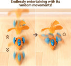 Rechargeable interactive pet toy showing the USB charging port and accessories.