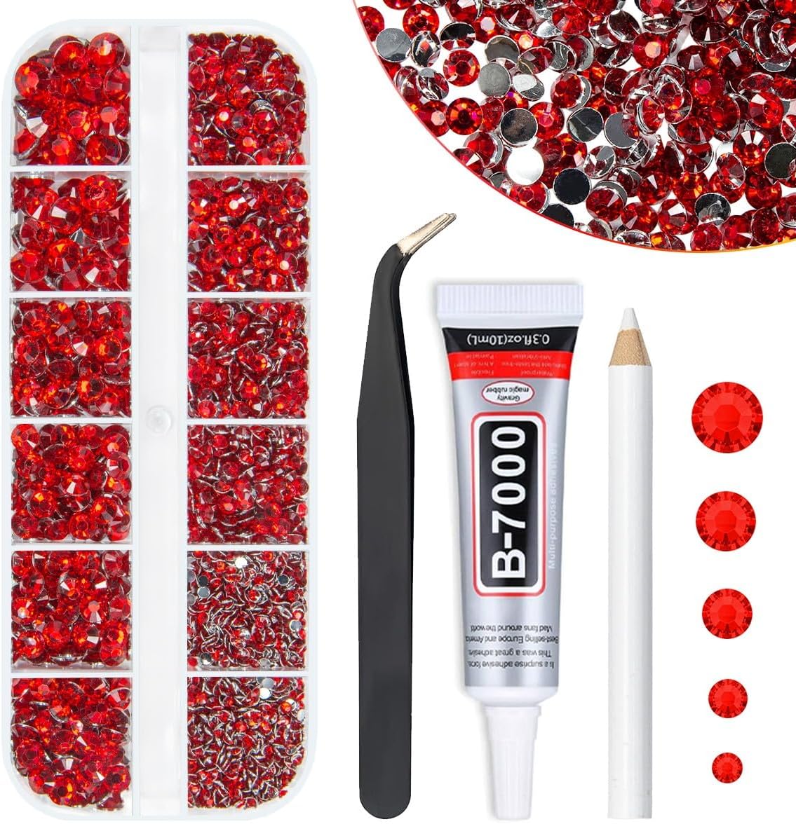 Qiipii red crystal resin rhinestones kit with B7000 glue front view