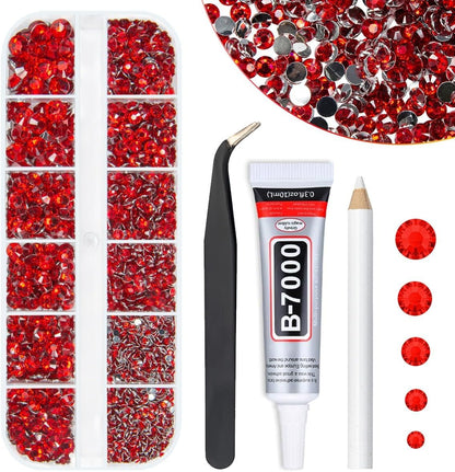 Qiipii red crystal resin rhinestones kit with B7000 glue front view