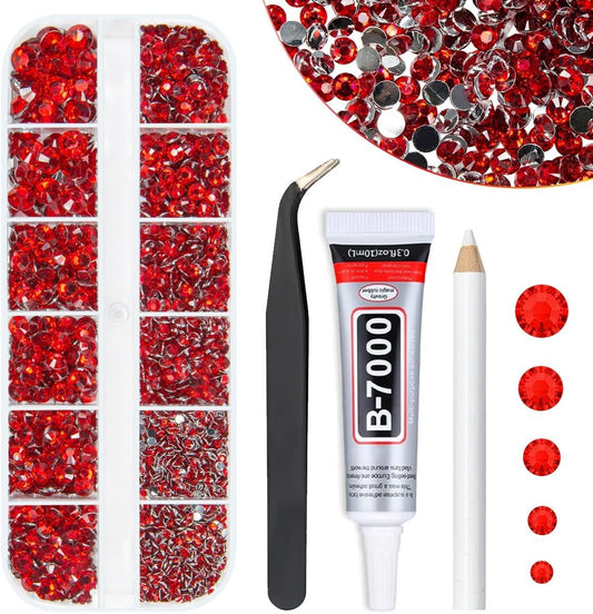Qiipii red crystal resin rhinestones kit with B7000 glue front view