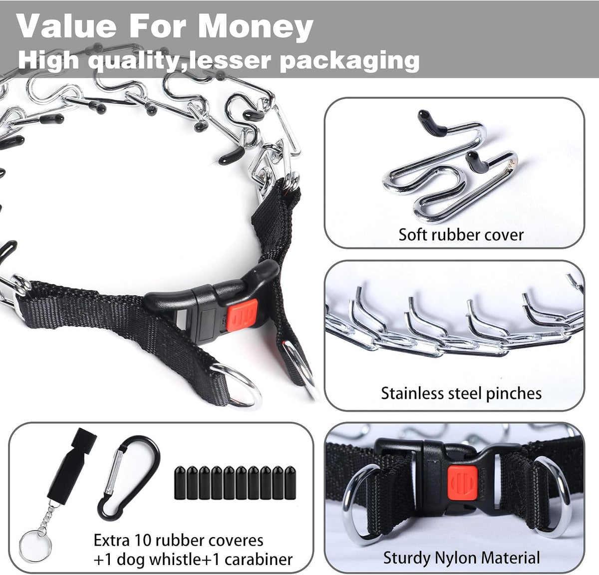 Small size dog training collar unbuckled to show the durable metal hardware and D ring attachment
