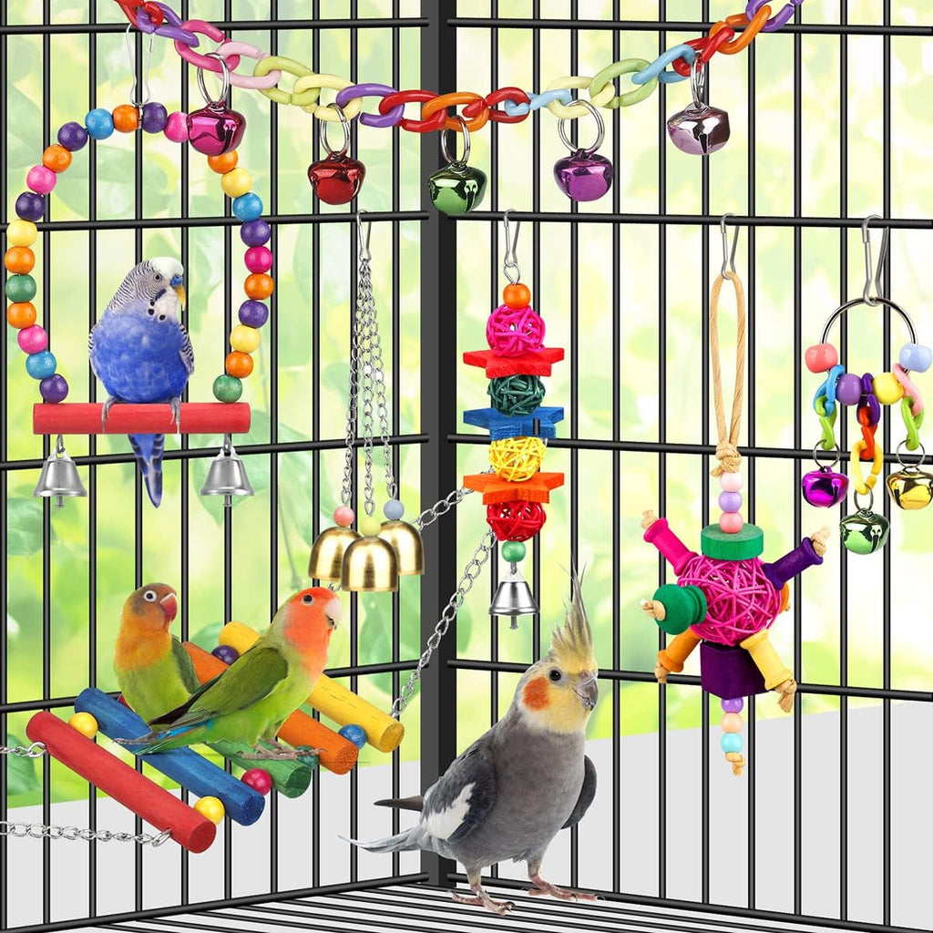 Colorful suspension bridge and climbing ladder for conures