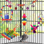 Colorful suspension bridge and climbing ladder for conures