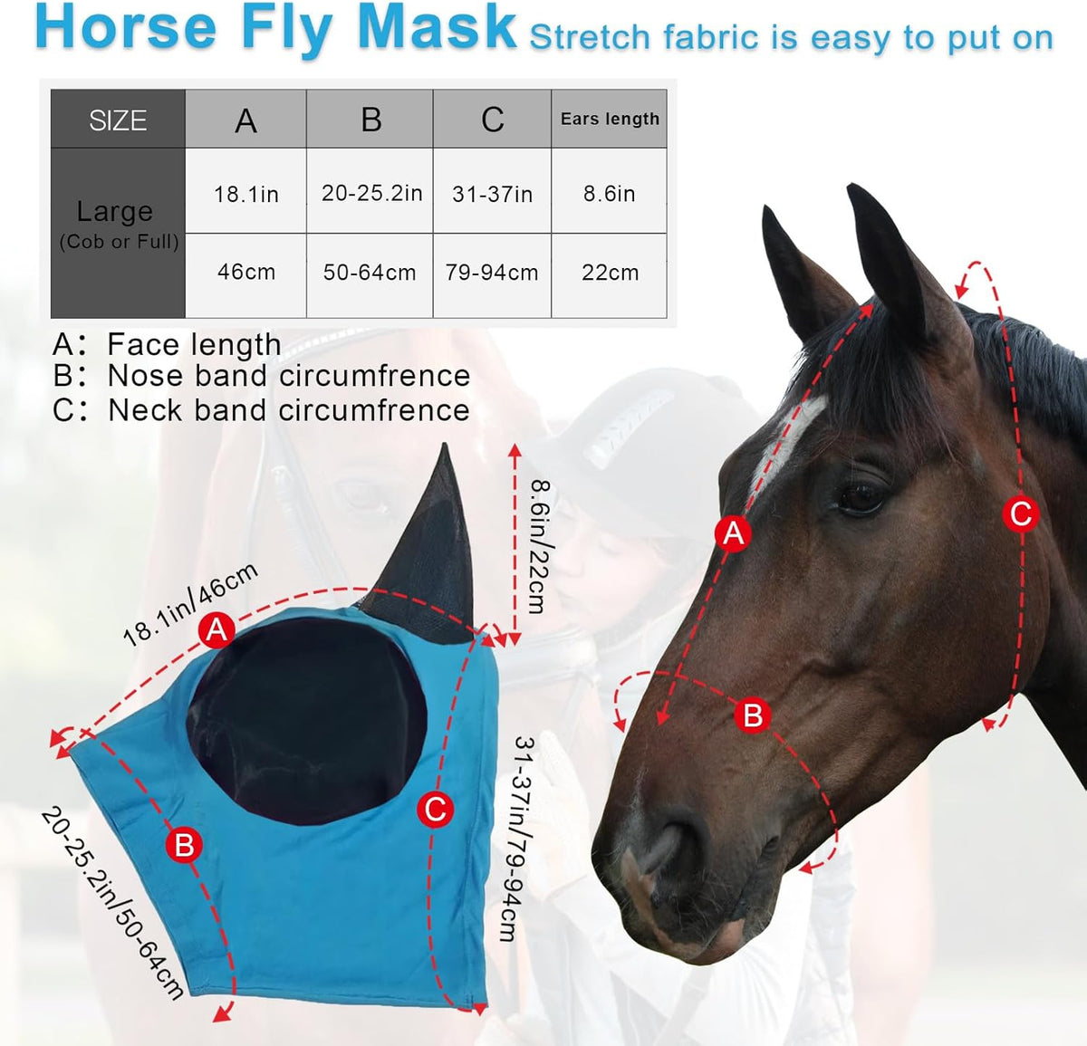 Huame horse fly mask side profile showing breathable mesh