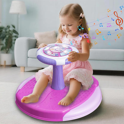 VROGTIK sit and spin toddler toy front view showcasing the pink unicorn seat design and sturdy base.