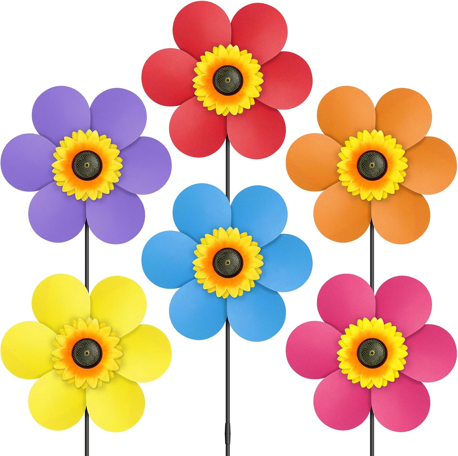 Deceed 6 piece sunflower wind spinners front view