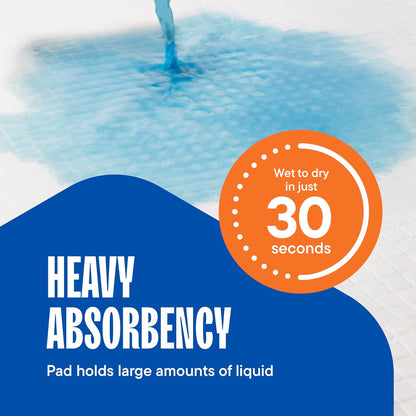 Stack Man heavy duty leak proof dog pee pads spread out on living room floor for floor protection.