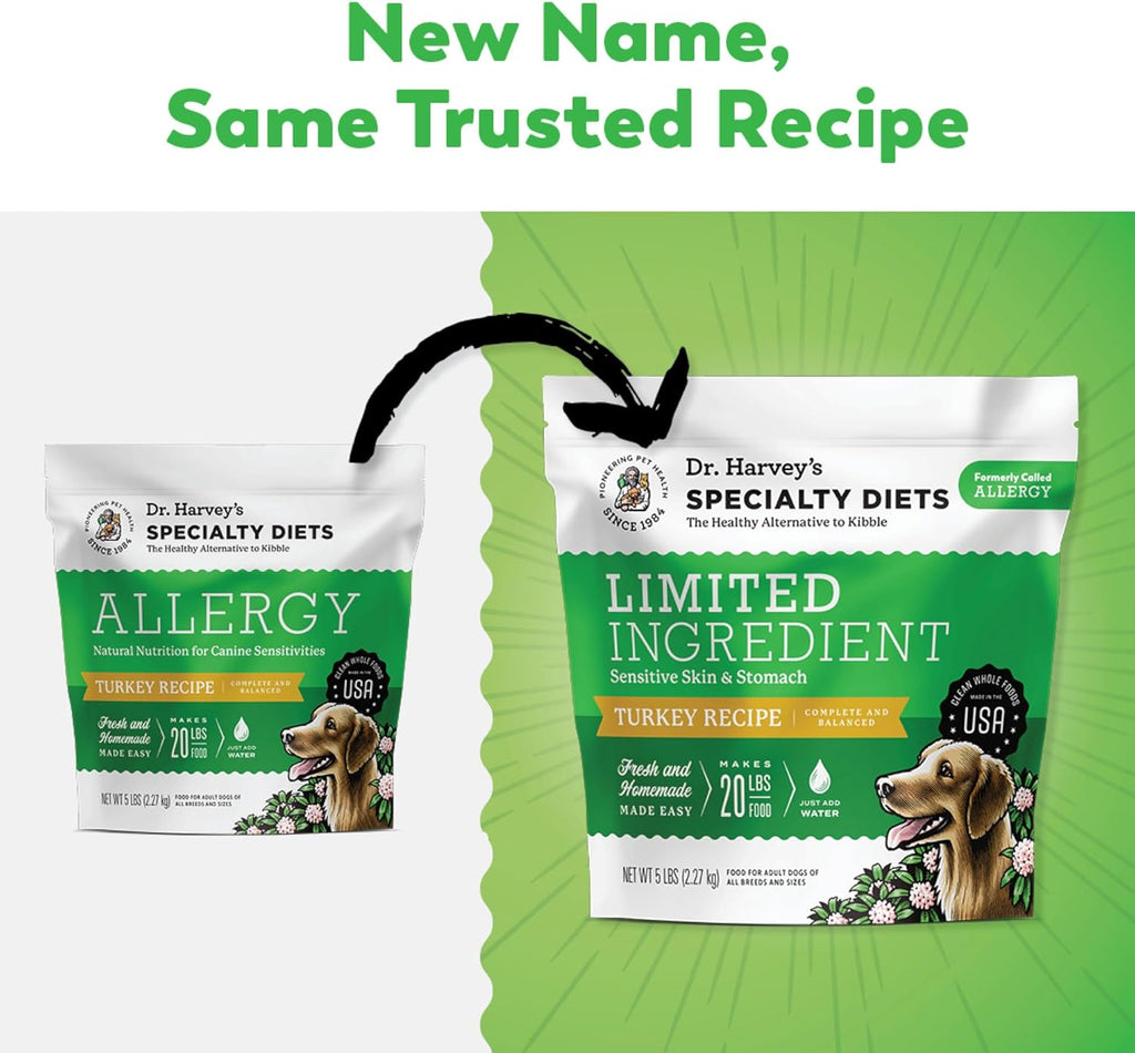 Dr. Harvey's grain-free turkey dehydrated dog food nutritional label
