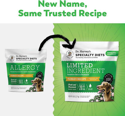 Dr. Harvey's grain-free turkey dehydrated dog food nutritional label