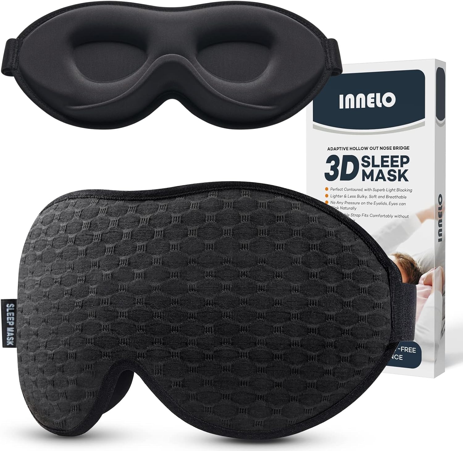 INNELO 3D Contoured Sleep Mask front view in black color