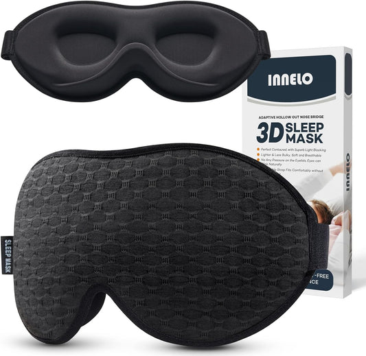 INNELO 3D Contoured Sleep Mask front view in black color