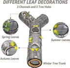 Three way pet play tube with five tree hole peeking openings flat lay