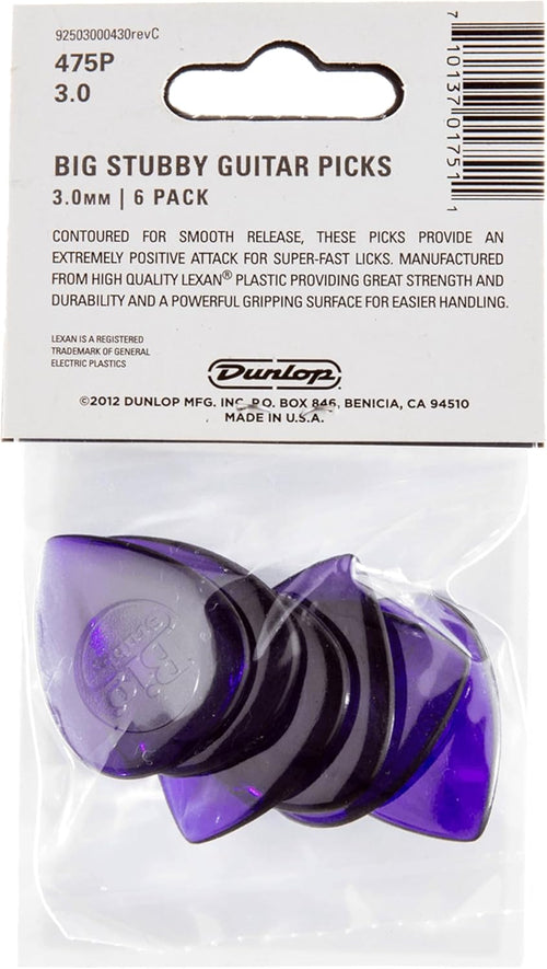 Six pack of dark purple extra heavy Jim Dunlop plectrums for fast alternate picking
